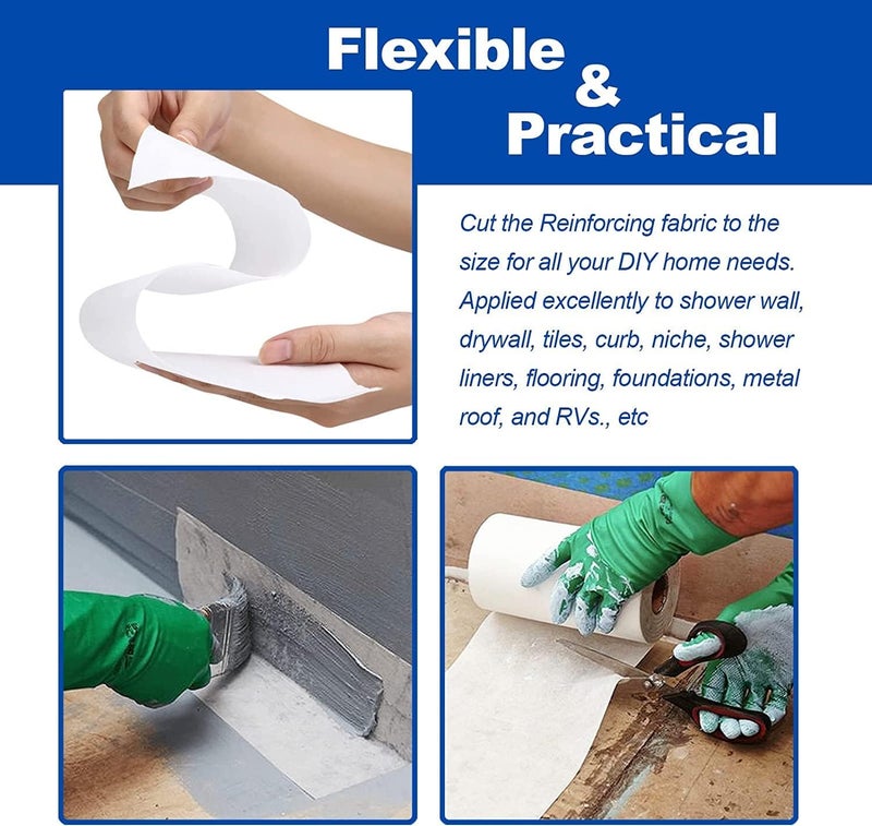 Yaxtida 2 Pack 4 Inches x 164 Feet Waterproofing Membrane Anti Fracture Fabric, Reinforcing Water Barrier Drywall Mesh Tape, Liquid Waterproof Membrane Fiberglass Tape for Shower Wall,Seam - Image 4